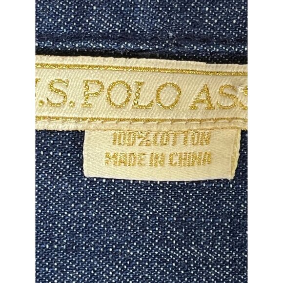 US Polo Denim Shirt L Blue Snaps Western Southwest Preppy Retro Classic Chic - Picture 12 of 15
